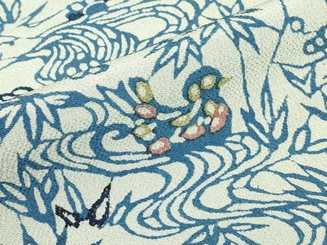 平和屋着物▽藍染師　大澤澤蔵　小紋　単衣　型染　流水花鳥文　正絹　逸品　DABK4661az
