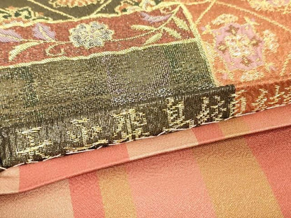 平和屋着物▼両面　六通柄袋帯　天平飛鳥纐纈　金銀糸　正絹　逸品　DABK4667az