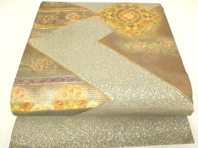 平和屋着物▼中国三大刺繍　スワトウ刺繍　汕頭刺繍　太鼓柄袋帯　正倉院更紗花文　金彩　正絹　逸品　DABK4697az