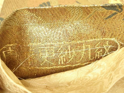 平和屋着物▼六通柄袋帯　唐華更紗丸紋　彫漆　金銀糸　正絹　逸品　DABK4702az