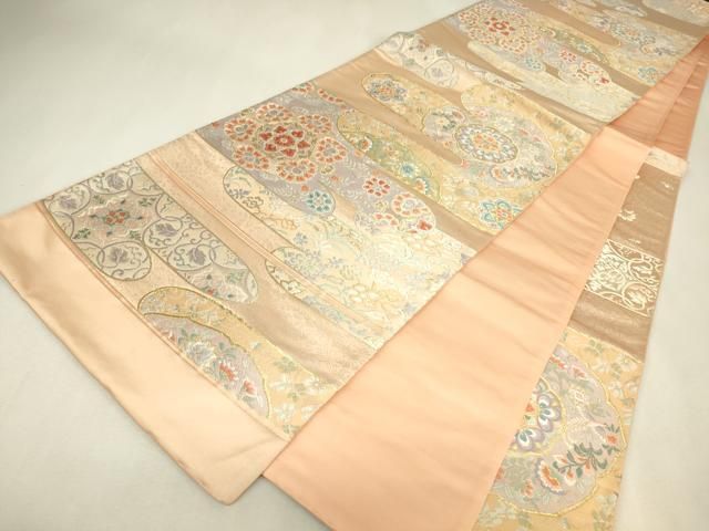 平和屋着物▼六通柄袋帯　唐織　霞取り正倉院花文　金銀糸　正絹　逸品　DABK4703az