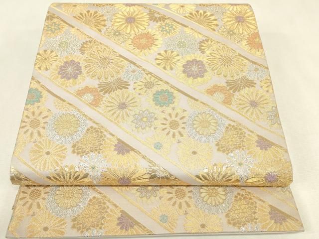 平和屋本店▼六通柄袋帯　本金箔　斜線花文　金糸　正絹　逸品　DABK4752az