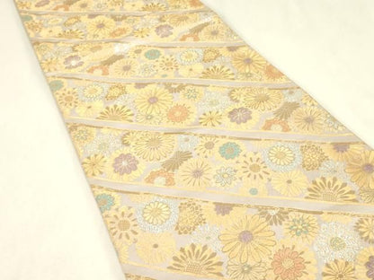 平和屋本店▼六通柄袋帯　本金箔　斜線花文　金糸　正絹　逸品　DABK4752az