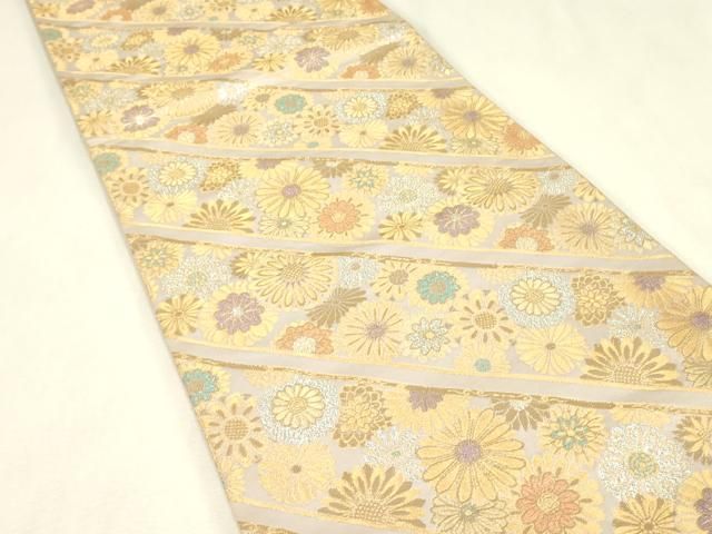 平和屋本店▼六通柄袋帯　本金箔　斜線花文　金糸　正絹　逸品　DABK4752az