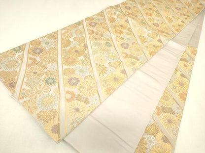 平和屋本店▼六通柄袋帯　本金箔　斜線花文　金糸　正絹　逸品　DABK4752az