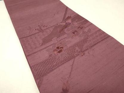 平和屋着物●中国三大刺繍　スワトウ刺繍　汕頭刺繍　総刺繍　太鼓柄袋帯　紬地　鳳凰花文　暗紅色　正絹　逸品　DABK4835az