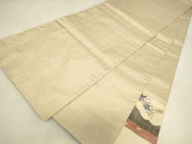 平和屋着物▼太鼓柄袋帯　雲取り花文　すくい織　金糸　正絹　逸品　DABK4871az