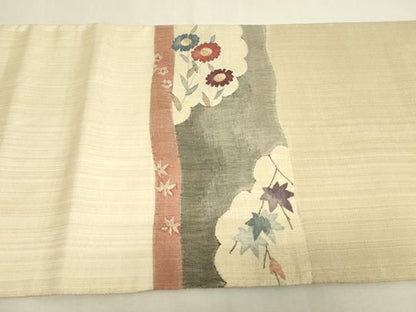 平和屋着物▼太鼓柄袋帯　雲取り花文　すくい織　金糸　正絹　逸品　DABK4871az