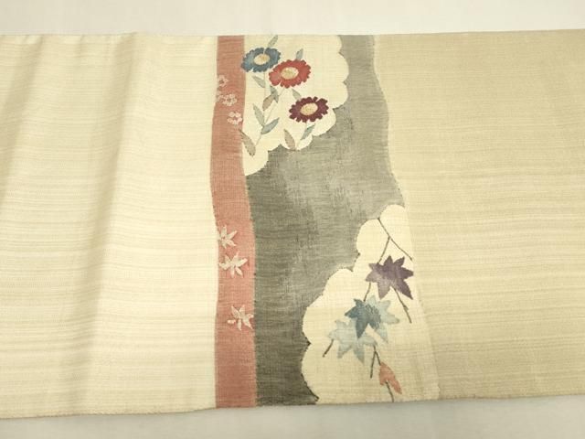 平和屋着物▼太鼓柄袋帯　雲取り花文　すくい織　金糸　正絹　逸品　DABK4871az