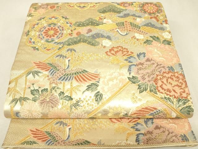 平和屋本店▼六通柄袋帯　本金箔　松皮取明繍紋　金糸　正絹　逸品　DABK4953az