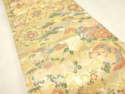 平和屋本店▼六通柄袋帯　本金箔　松皮取明繍紋　金糸　正絹　逸品　DABK4953az