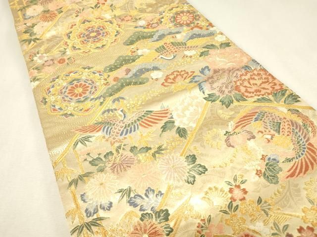 平和屋本店▼六通柄袋帯　本金箔　松皮取明繍紋　金糸　正絹　逸品　DABK4953az