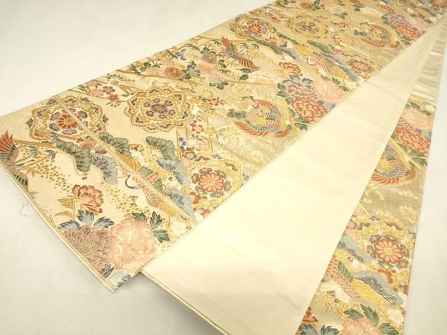 平和屋本店▼六通柄袋帯　本金箔　松皮取明繍紋　金糸　正絹　逸品　DABK4953az