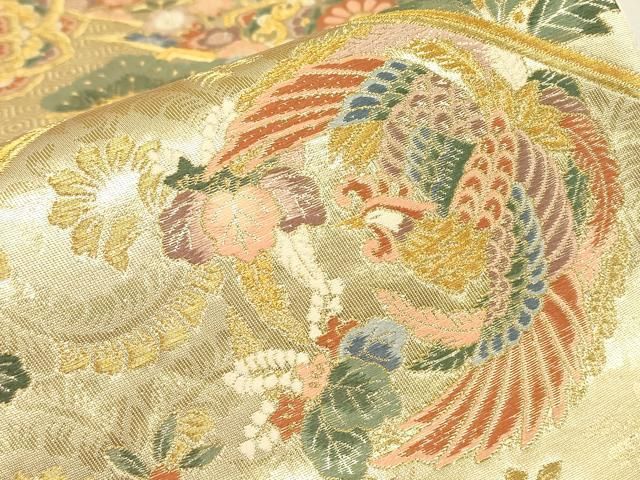 平和屋本店▼六通柄袋帯　本金箔　松皮取明繍紋　金糸　正絹　逸品　DABK4953az