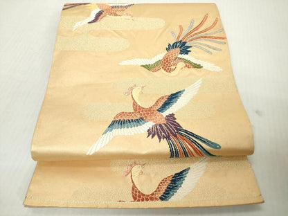平和屋着物◎六通柄袋帯　唐織　霞若松鳳凰文　金銀糸　正絹　逸品　DABK5002ea