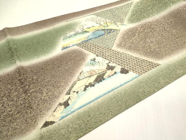 平和屋着物▼太鼓柄袋帯　名所江戸百景　八つ見のはし　金糸　正絹　逸品　DABK5008ea