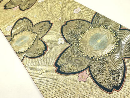 平和屋着物▼両面　六通柄袋帯　舞桜文　金糸　鈴乃屋扱い　正絹　逸品　DABK5031ea