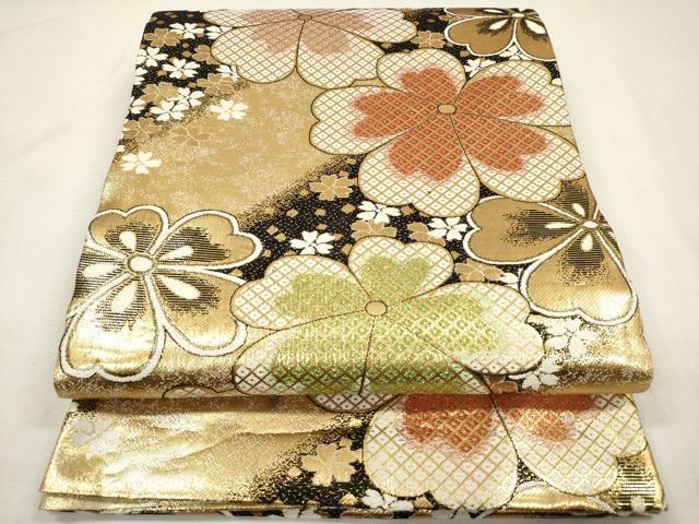 平和屋着物▼佐賀錦　六通柄袋帯　かのこ　舞桜文　金糸　正絹　逸品　DABK5032ea