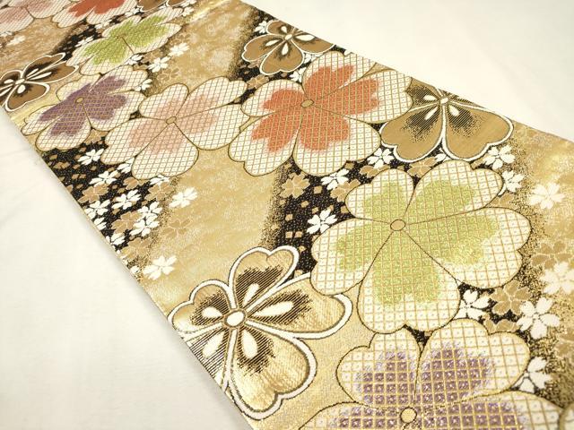 平和屋着物▼佐賀錦　六通柄袋帯　かのこ　舞桜文　金糸　正絹　逸品　DABK5032ea