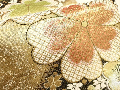 平和屋着物▼佐賀錦　六通柄袋帯　かのこ　舞桜文　金糸　正絹　逸品　DABK5032ea