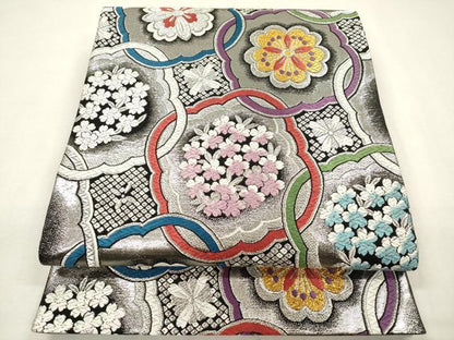 平和屋着物▼六通柄袋帯　唐織　はなやぎ　花繋ぎ　金銀糸　鈴乃屋扱い　正絹　逸品　DABK5042ea