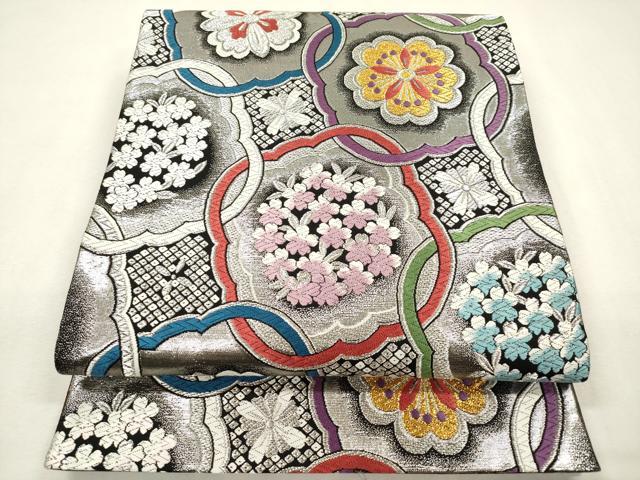 平和屋着物▼六通柄袋帯　唐織　はなやぎ　花繋ぎ　金銀糸　鈴乃屋扱い　正絹　逸品　DABK5042ea