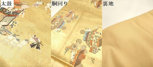平和屋着物▼全通全景柄袋帯　唐織　全通織　日本三大祭　金糸　引箔　正絹　逸品　DABK5047ea
