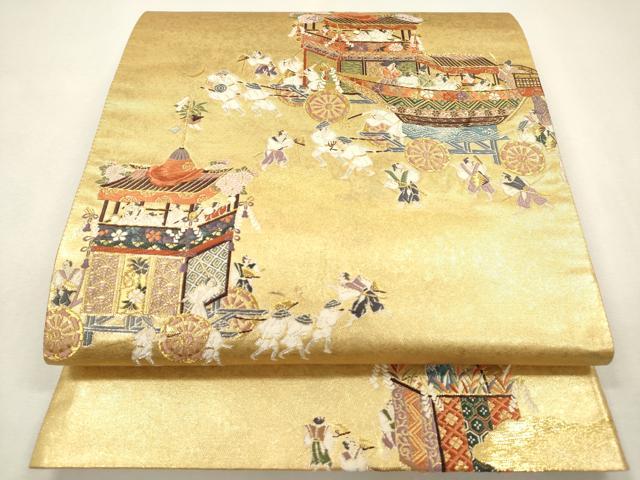 平和屋着物▼全通全景柄袋帯　唐織　全通織　日本三大祭　金糸　引箔　正絹　逸品　DABK5047ea
