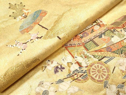 平和屋着物▼全通全景柄袋帯　唐織　全通織　日本三大祭　金糸　引箔　正絹　逸品　DABK5047ea