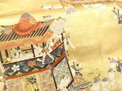 平和屋着物▼全通全景柄袋帯　唐織　全通織　日本三大祭　金糸　引箔　正絹　逸品　DABK5047ea