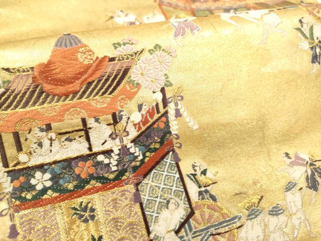 平和屋着物▼全通全景柄袋帯　唐織　全通織　日本三大祭　金糸　引箔　正絹　逸品　DABK5047ea