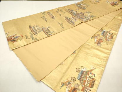 平和屋着物▼全通全景柄袋帯　唐織　全通織　日本三大祭　金糸　引箔　正絹　逸品　DABK5047ea