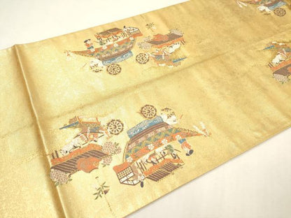 平和屋着物▼全通全景柄袋帯　唐織　全通織　日本三大祭　金糸　引箔　正絹　逸品　DABK5047ea
