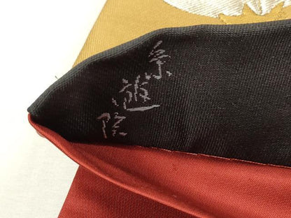 平和屋着物▼六通柄袋帯　枝梅文　黒地　金銀糸　正絹　逸品　DABK5050ea