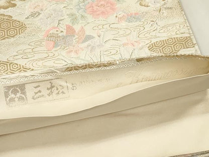 平和屋本店▼六通柄袋帯　唐織　流水鴛鴦花松文　本金箔24K　正絹　逸品　DABK5064ea