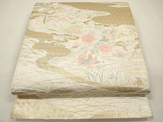 平和屋本店▼六通柄袋帯　唐織　流水鴛鴦花松文　本金箔24K　正絹　逸品　DABK5064ea