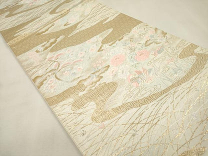 平和屋本店▼六通柄袋帯　唐織　流水鴛鴦花松文　本金箔24K　正絹　逸品　DABK5064ea