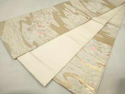 平和屋本店▼六通柄袋帯　唐織　流水鴛鴦花松文　本金箔24K　正絹　逸品　DABK5064ea
