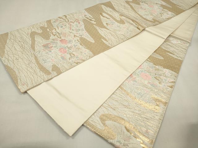 平和屋本店▼六通柄袋帯　唐織　流水鴛鴦花松文　本金箔24K　正絹　逸品　DABK5064ea