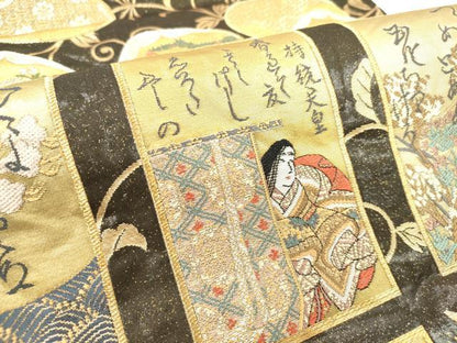 平和屋本店▼六通柄袋帯　唐織　遊楽彩雅文　唐金　本金箔　正絹　逸品　DABK5065ea