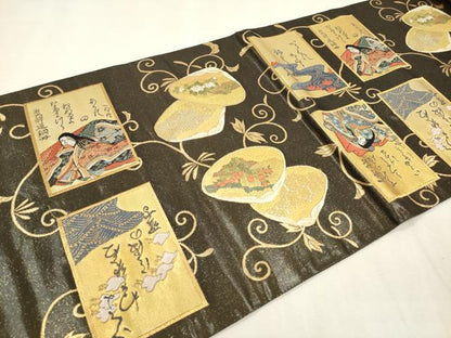 平和屋本店▼六通柄袋帯　唐織　遊楽彩雅文　唐金　本金箔　正絹　逸品　DABK5065ea