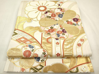 平和屋本店▼六通柄袋帯　唐織　みやび　立波花文　本金箔24K　正絹　逸品　DABK5067ea