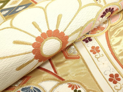 平和屋本店▼六通柄袋帯　唐織　みやび　立波花文　本金箔24K　正絹　逸品　DABK5067ea