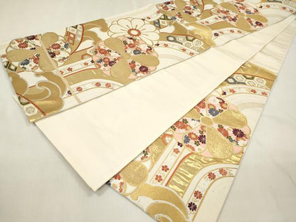 平和屋本店▼六通柄袋帯　唐織　みやび　立波花文　本金箔24K　正絹　逸品　DABK5067ea
