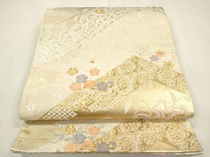 平和屋本店▼六通柄袋帯　唐織　重ね山花文　本金箔二重織　三越扱い　正絹　逸品　DABK5070ea