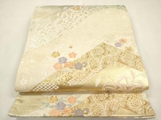 平和屋本店▼六通柄袋帯　唐織　重ね山花文　本金箔二重織　三越扱い　正絹　逸品　DABK5070ea
