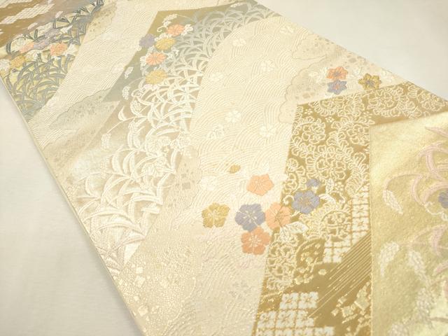 平和屋本店▼六通柄袋帯　唐織　重ね山花文　本金箔二重織　三越扱い　正絹　逸品　DABK5070ea