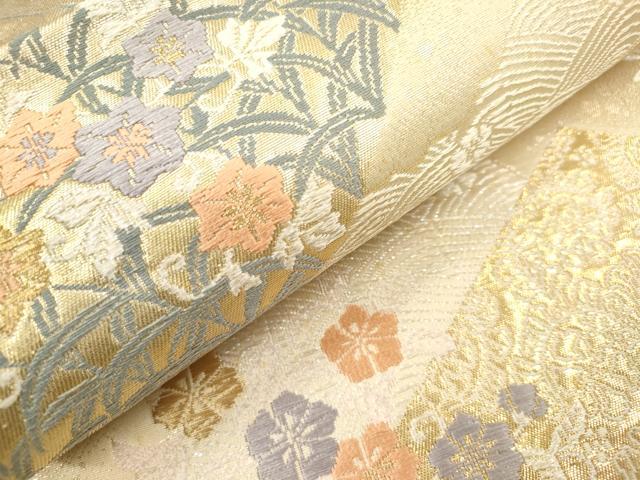 平和屋本店▼六通柄袋帯　唐織　重ね山花文　本金箔二重織　三越扱い　正絹　逸品　DABK5070ea