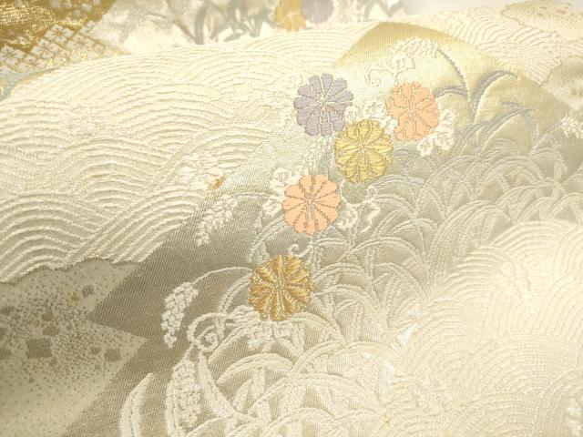 平和屋本店▼六通柄袋帯　唐織　重ね山花文　本金箔二重織　三越扱い　正絹　逸品　DABK5070ea