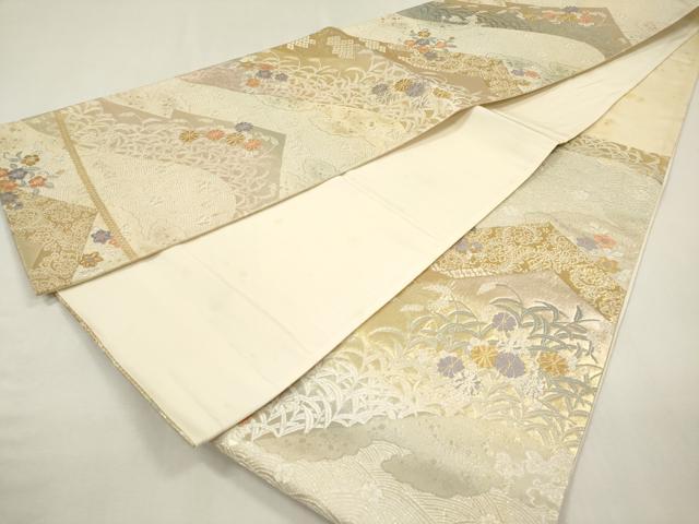 平和屋本店▼六通柄袋帯　唐織　重ね山花文　本金箔二重織　三越扱い　正絹　逸品　DABK5070ea